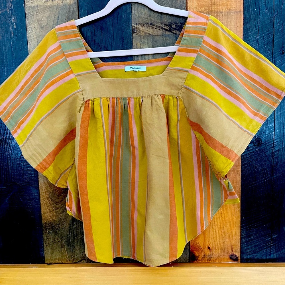 Madewell 100% cotton Marigold striped top with a butterfly style sleeve, size M